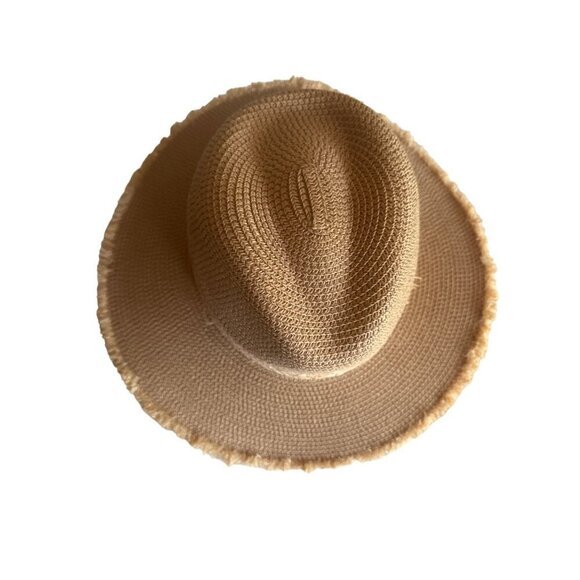 Beige Woven Braided Raffia Sun Hat Fringe Edge One Size Adjustable - Picture 4 of 6